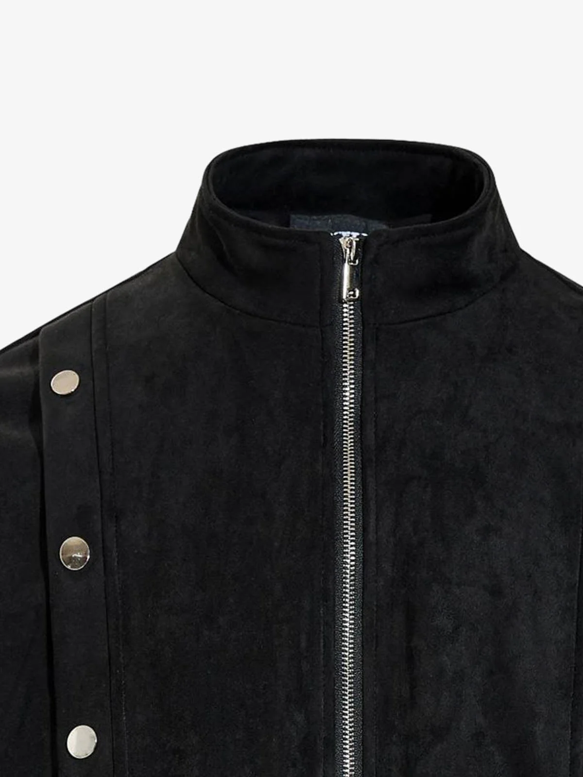 Vintage Stand Collar Metal Button-Structured Bomber Jacket - Image 7