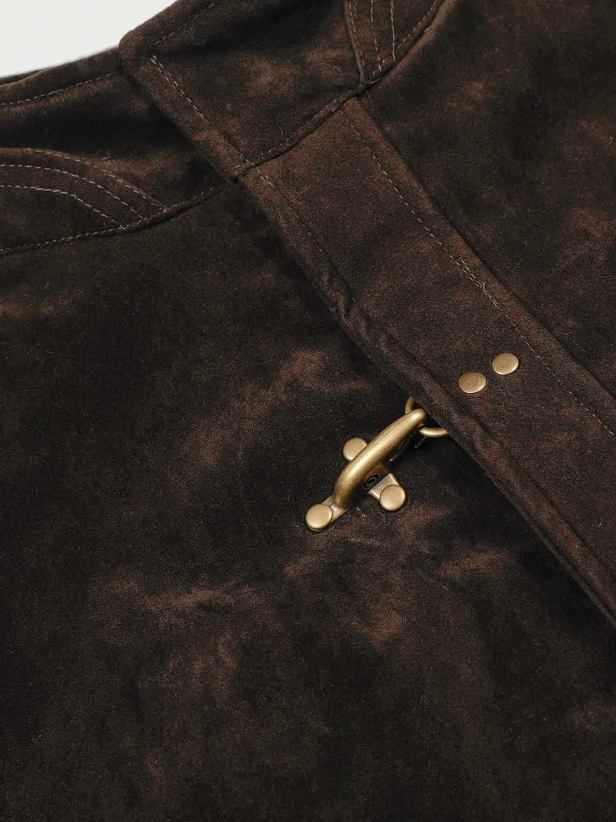 Vintage Suede Embroidered Toggle-Buckle Stand Collar Down Jacket - Image 10