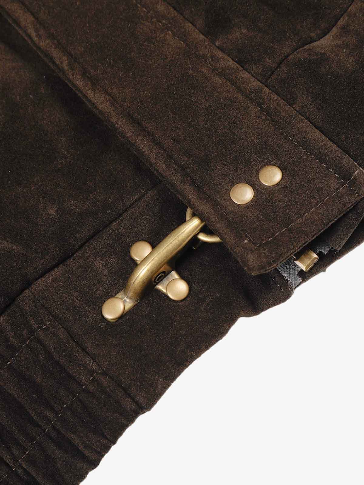 Vintage Suede Embroidered Toggle-Buckle Stand Collar Down Jacket - Image 12