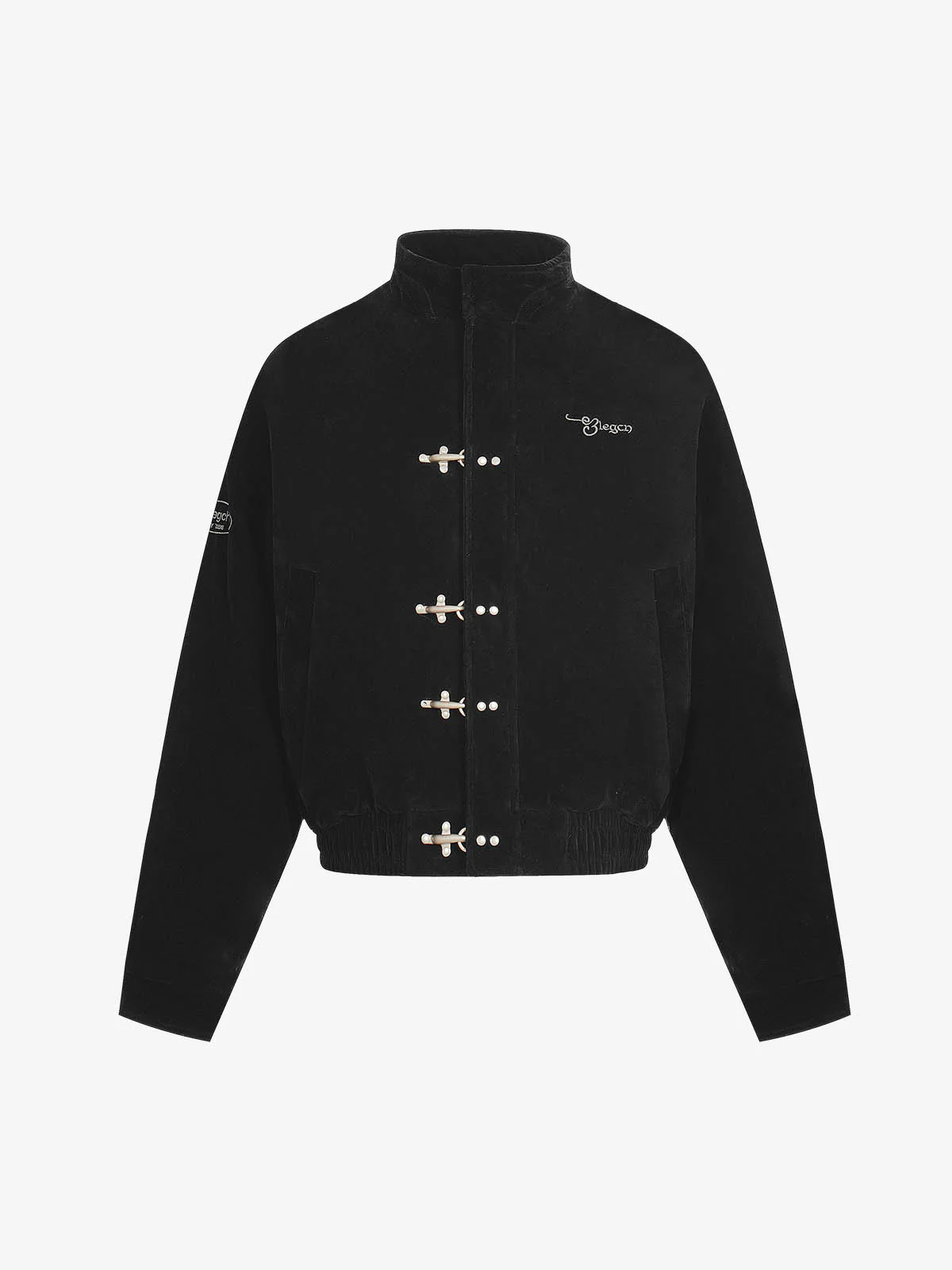 Vintage Suede Embroidered Toggle-Buckle Stand Collar Down Jacket - Image 2