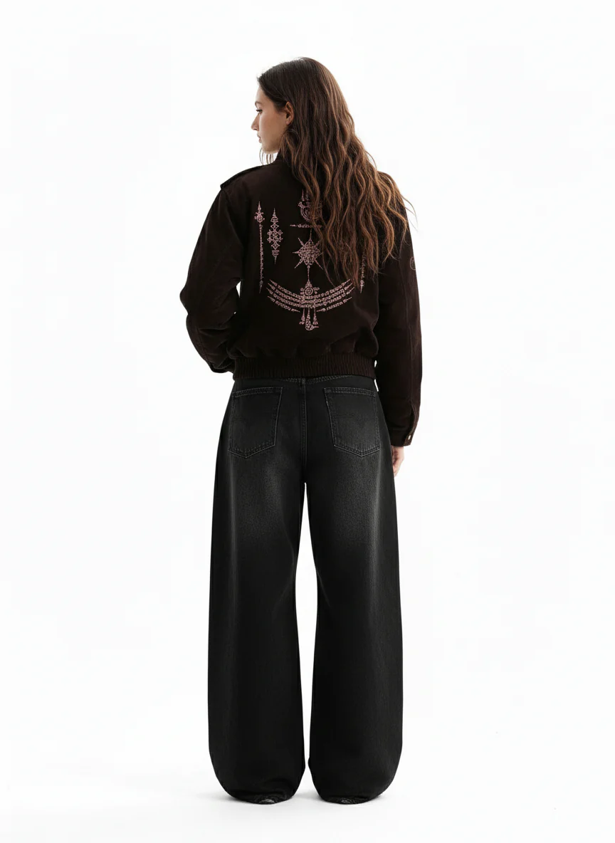 Vintage Suede Embroidered Toggle-Buckle Stand Collar Down Jacket - Image 4