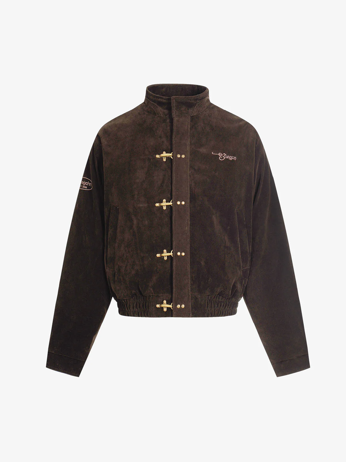 Vintage Suede Embroidered Toggle-Buckle Stand Collar Down Jacket - Image 6