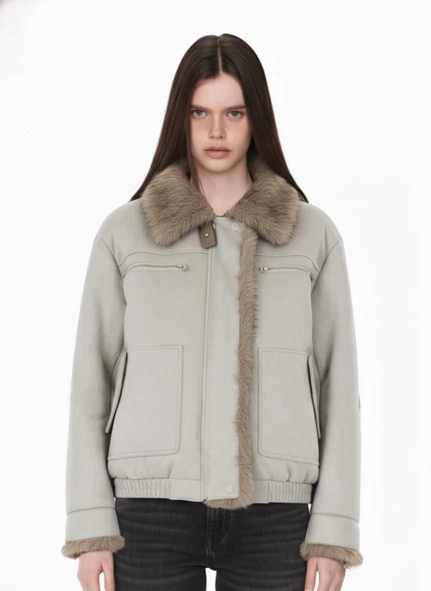 Vintage Suede Faux Fur Lined Aviator Bomber Jacket