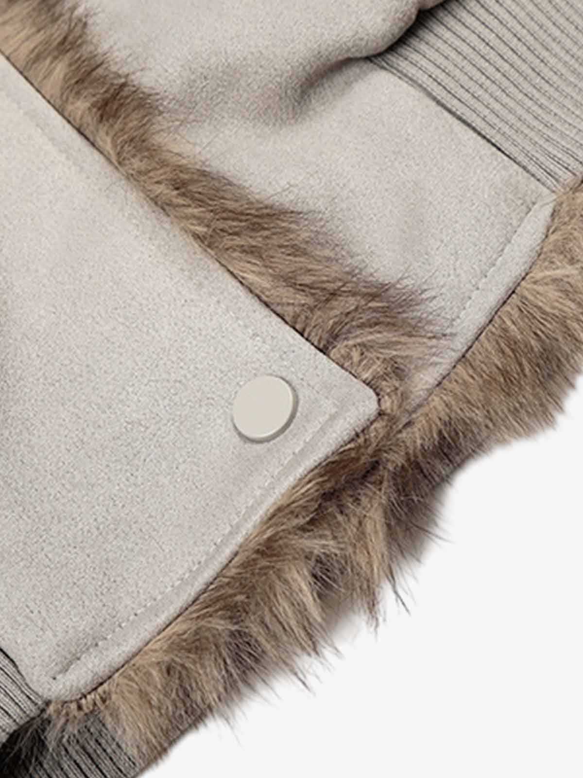 Vintage Suede Faux Fur Lined Buckle Bomber Jacket - Image 8