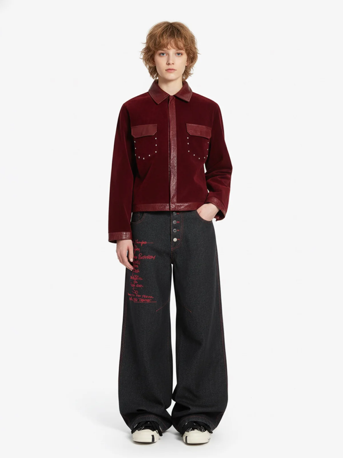 Vintage Suede PU Leather Collar Zip Up Jacket - Image 3