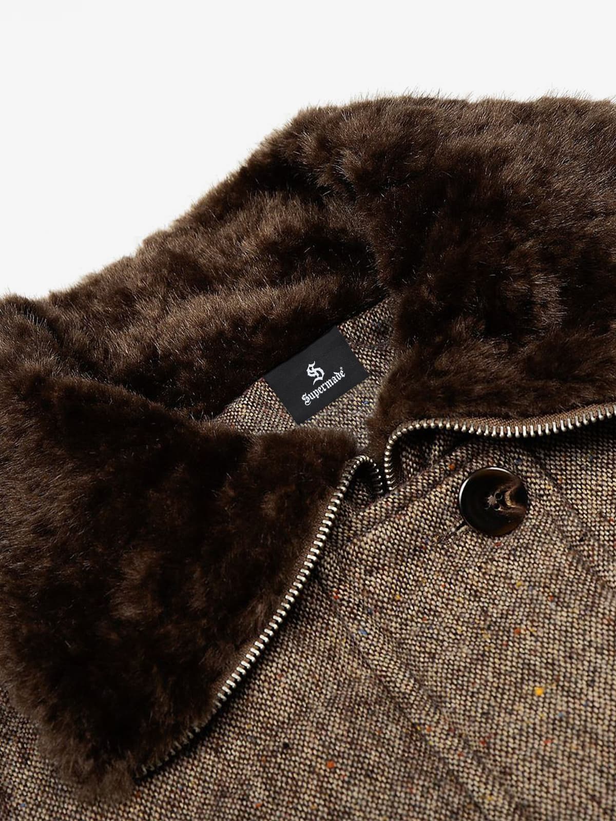 Vintage Tweed Faux Fur Collar Padded Bomber Jacket - Image 7