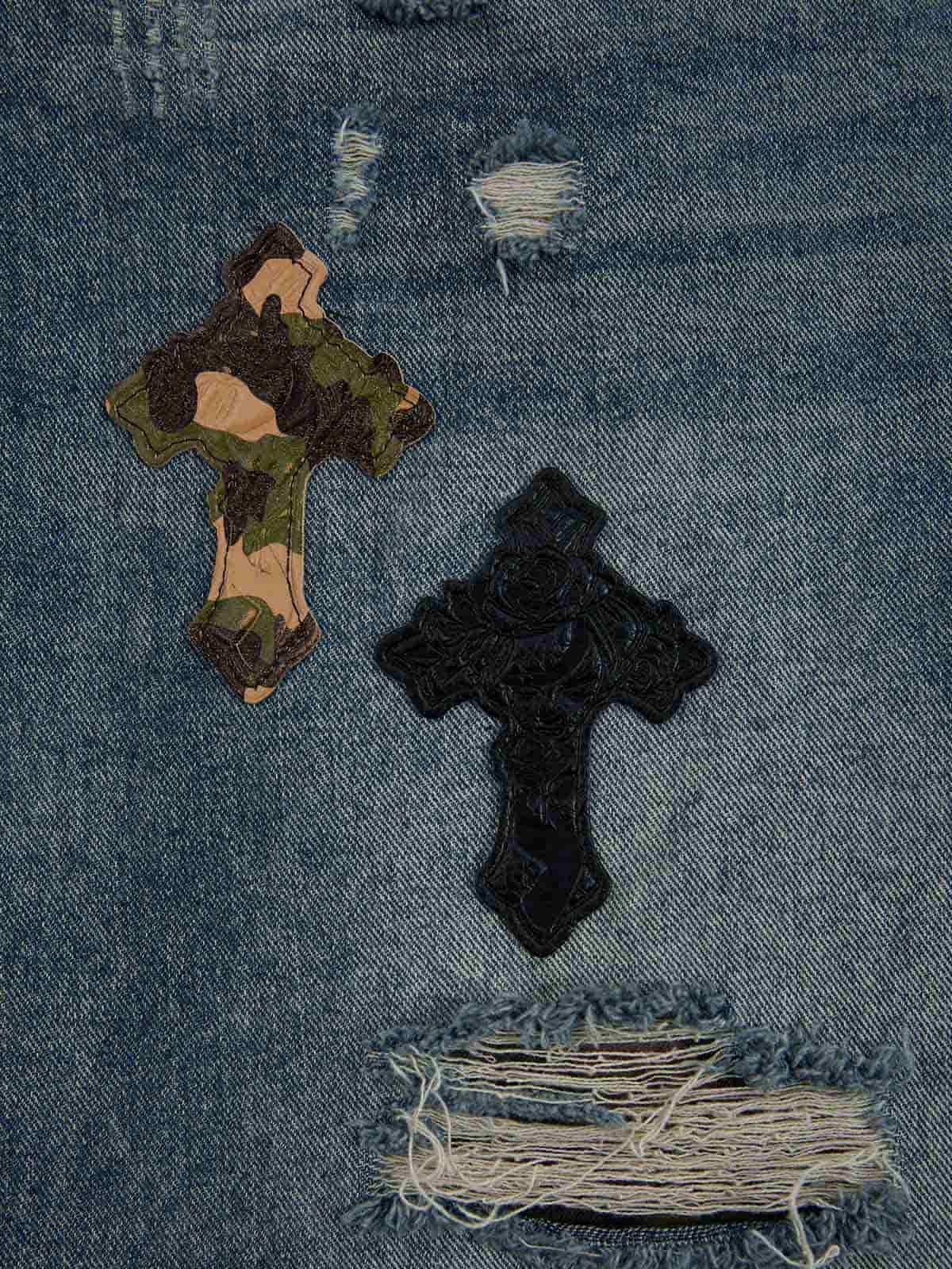 Vintage Wash Camo Cross Applique Distressed Straight Jeans - Image 11