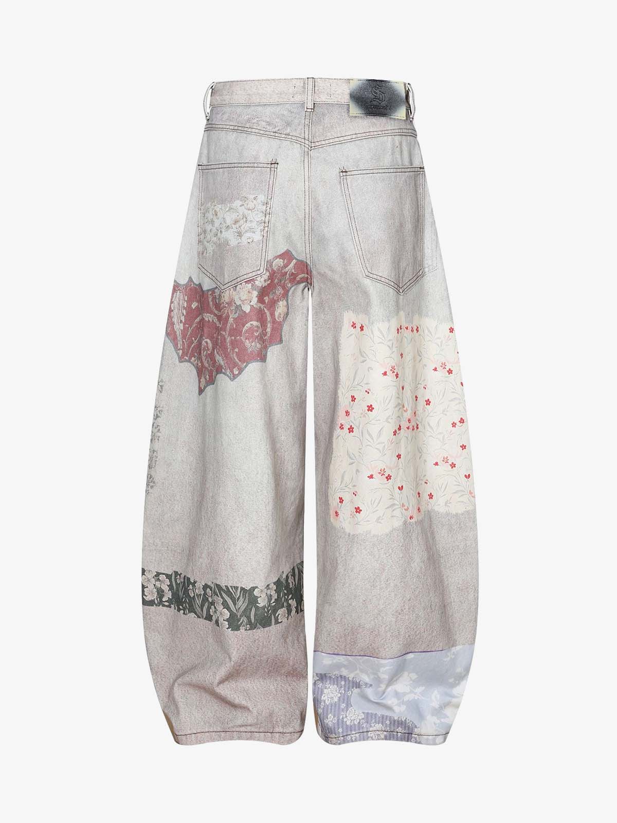 Vintage Wash Collage Print Curved Leg Denim Jeans - Image 2