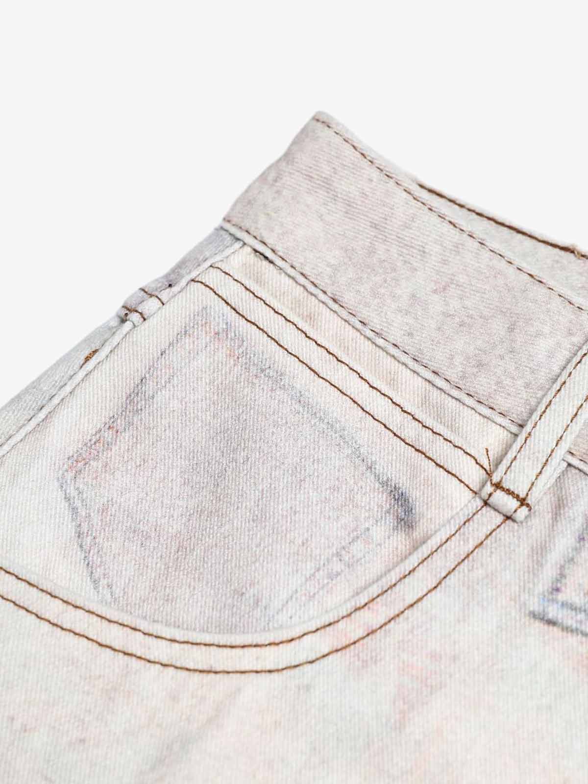 Vintage Wash Collage Print Curved Leg Denim Jeans - Image 4