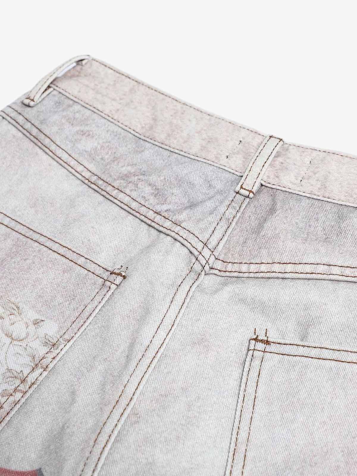 Vintage Wash Collage Print Curved Leg Denim Jeans - Image 6