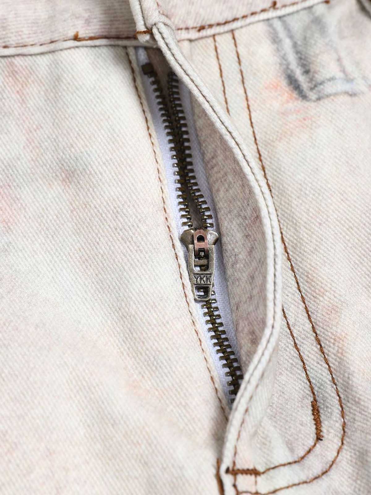 Vintage Wash Collage Print Curved Leg Denim Jeans - Image 7