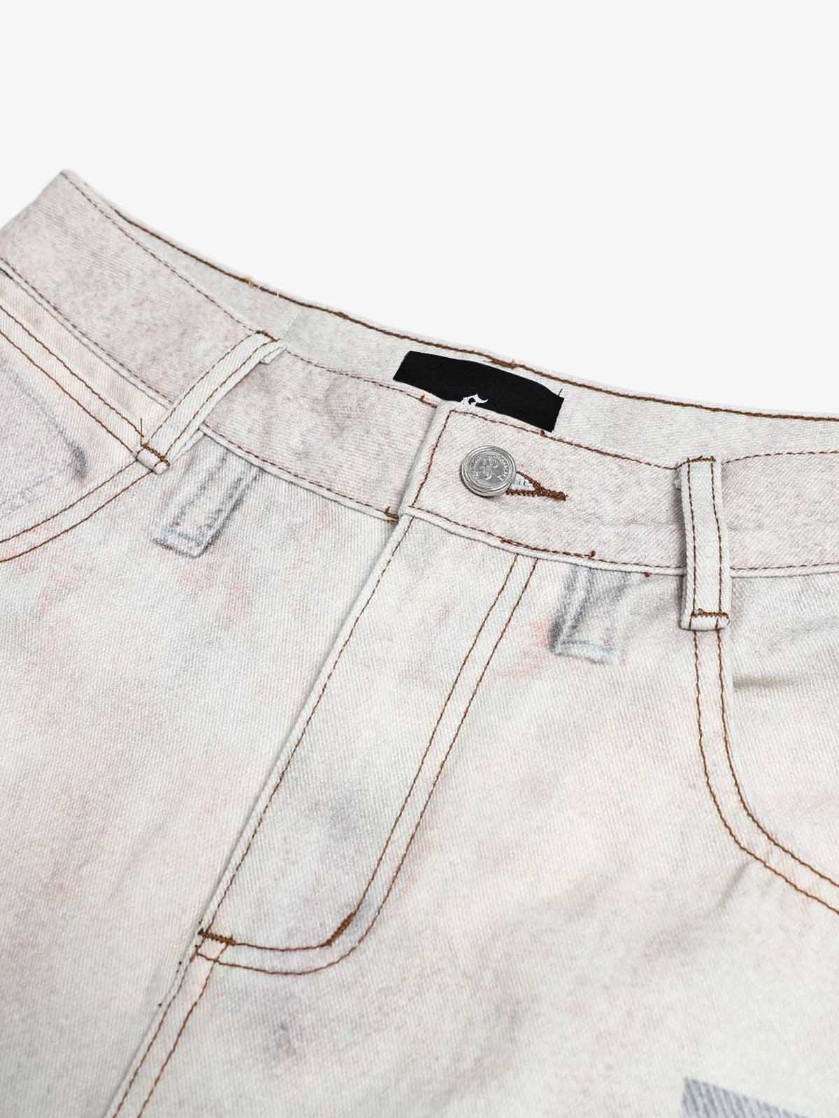 Vintage Wash Collage Print Curved Leg Denim Jeans - Image 9