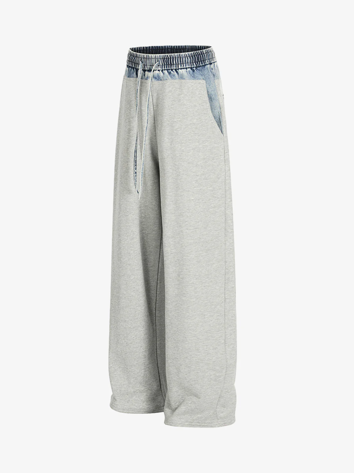 Vintage Wash Denim Waistband Patchwork Sweatpants - Image 3