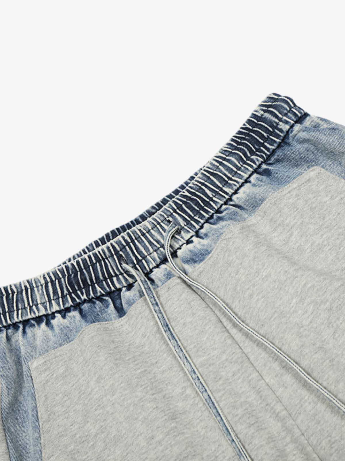 Vintage Wash Denim Waistband Patchwork Sweatpants - Image 4