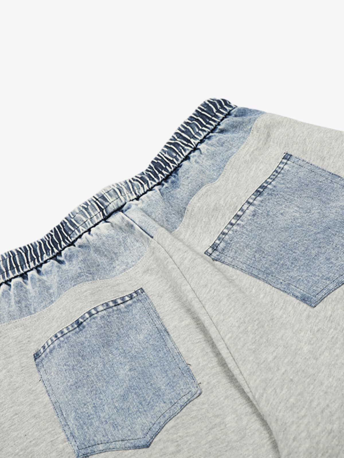 Vintage Wash Denim Waistband Patchwork Sweatpants - Image 5