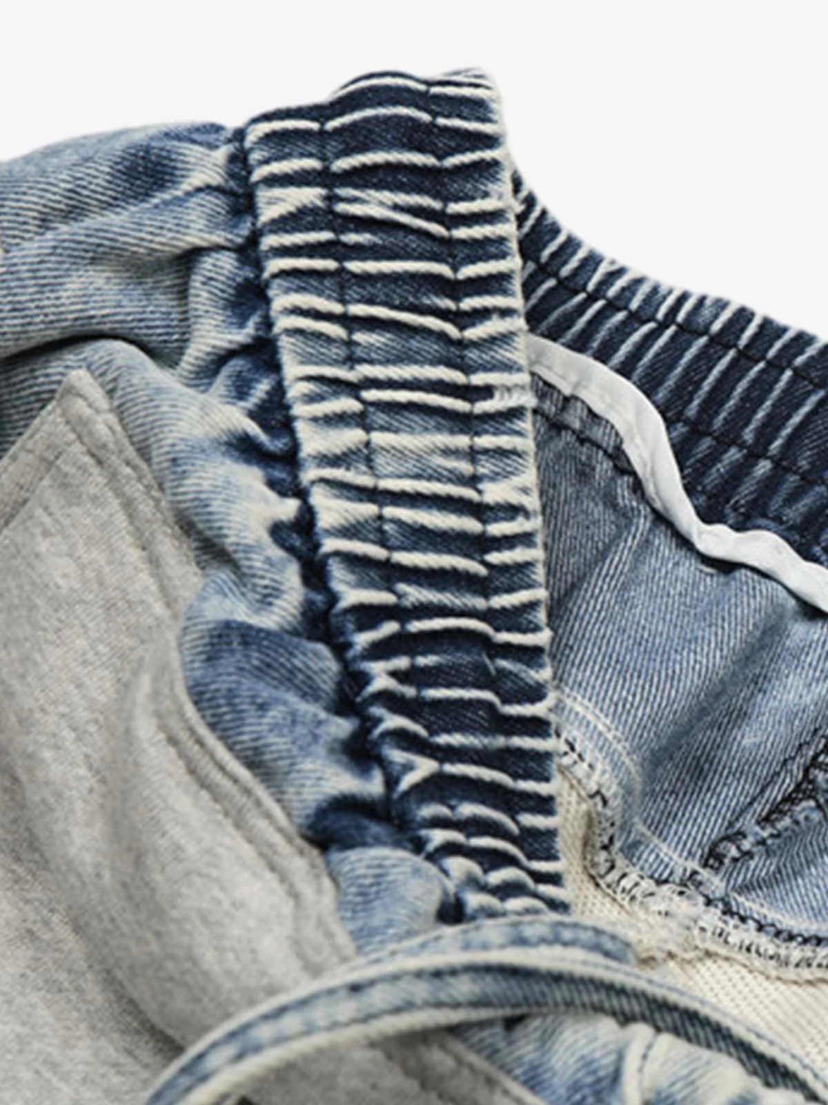 Vintage Wash Denim Waistband Patchwork Sweatpants - Image 6