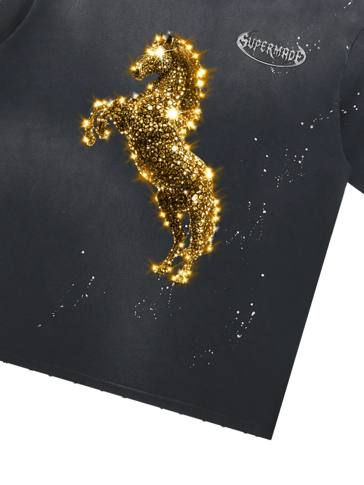 Vintage Wash Glitter Horse Pattern Splash Ink T-Shirt - Image 4