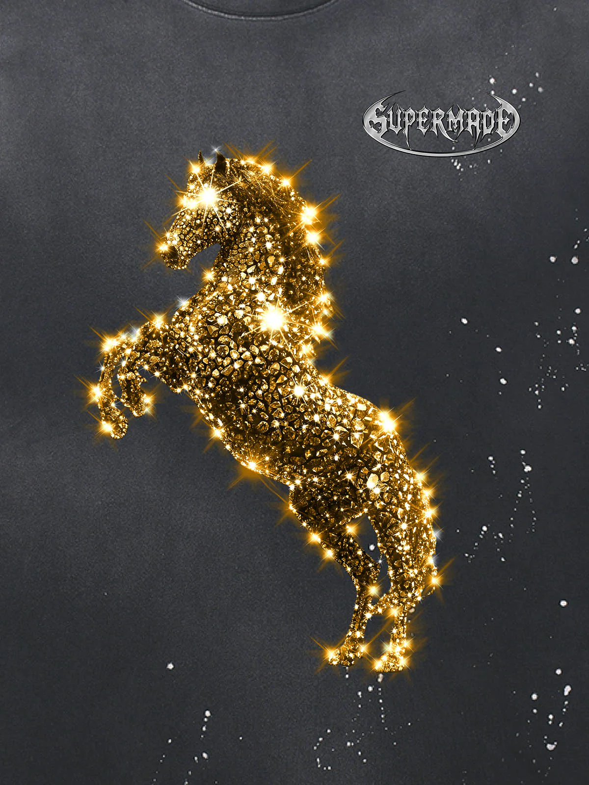 Vintage Wash Glitter Horse Pattern Splash Ink T-Shirt - Image 5