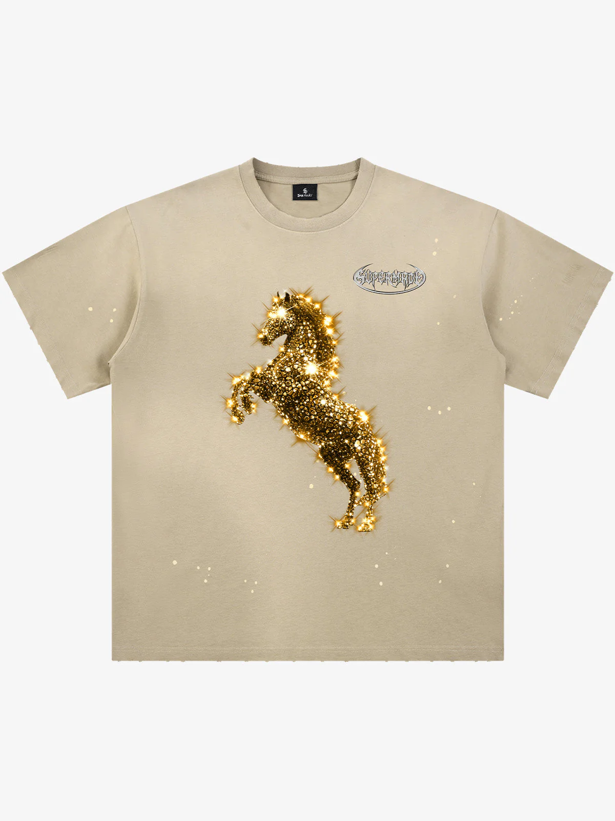 Vintage Wash Glitter Horse Pattern Splash Ink T-Shirt - Image 6