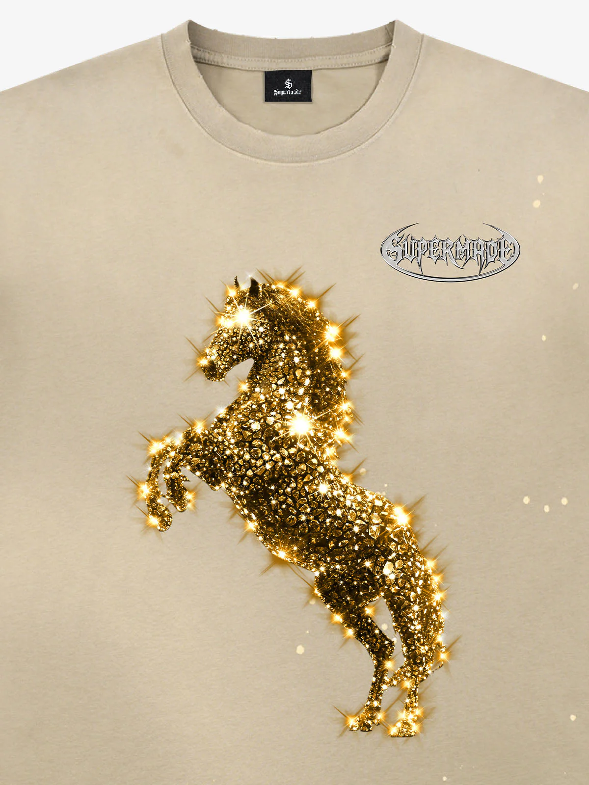 Vintage Wash Glitter Horse Pattern Splash Ink T-Shirt - Image 7