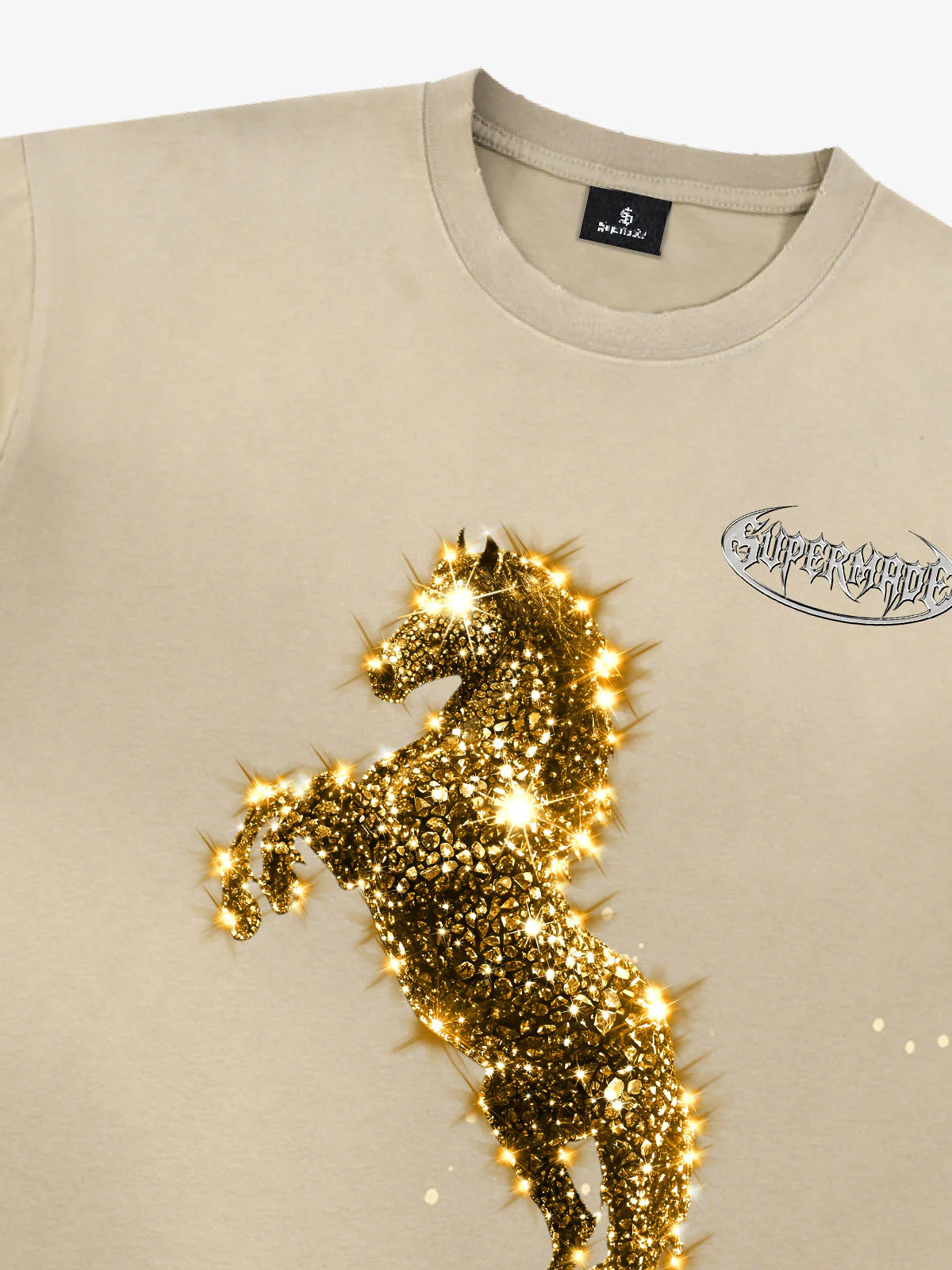Vintage Wash Glitter Horse Pattern Splash Ink T-Shirt - Image 8