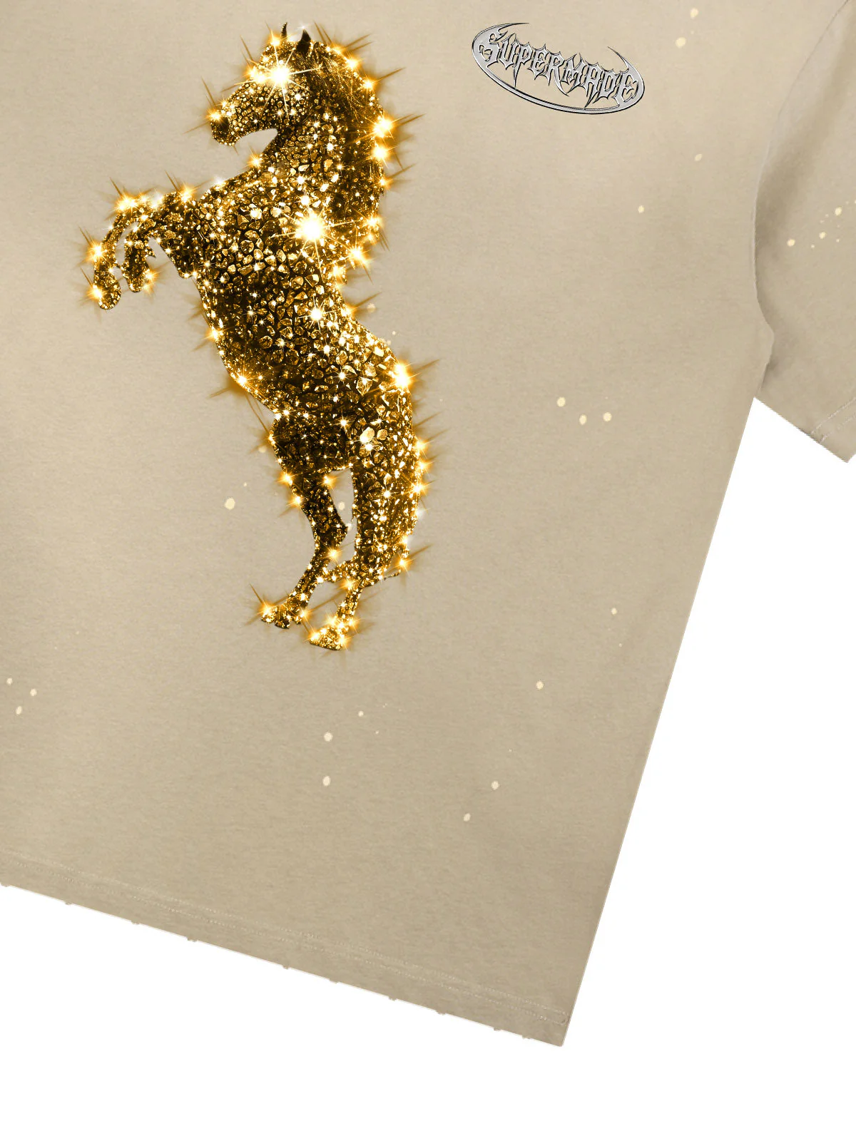 Vintage Wash Glitter Horse Pattern Splash Ink T-Shirt - Image 9