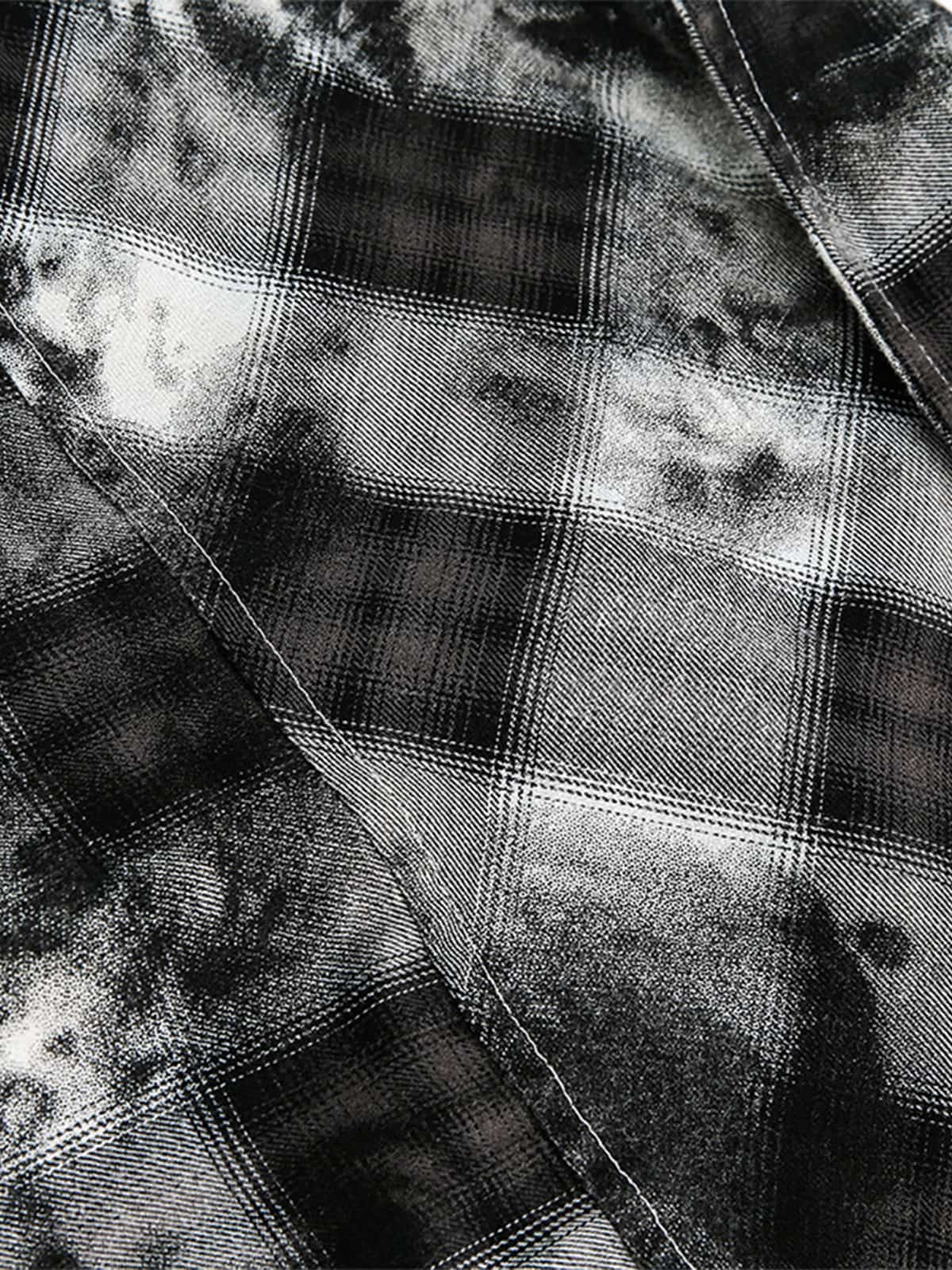 Vintage Wash Plaid Spray Dye Raw Hem Shirt - Image 10