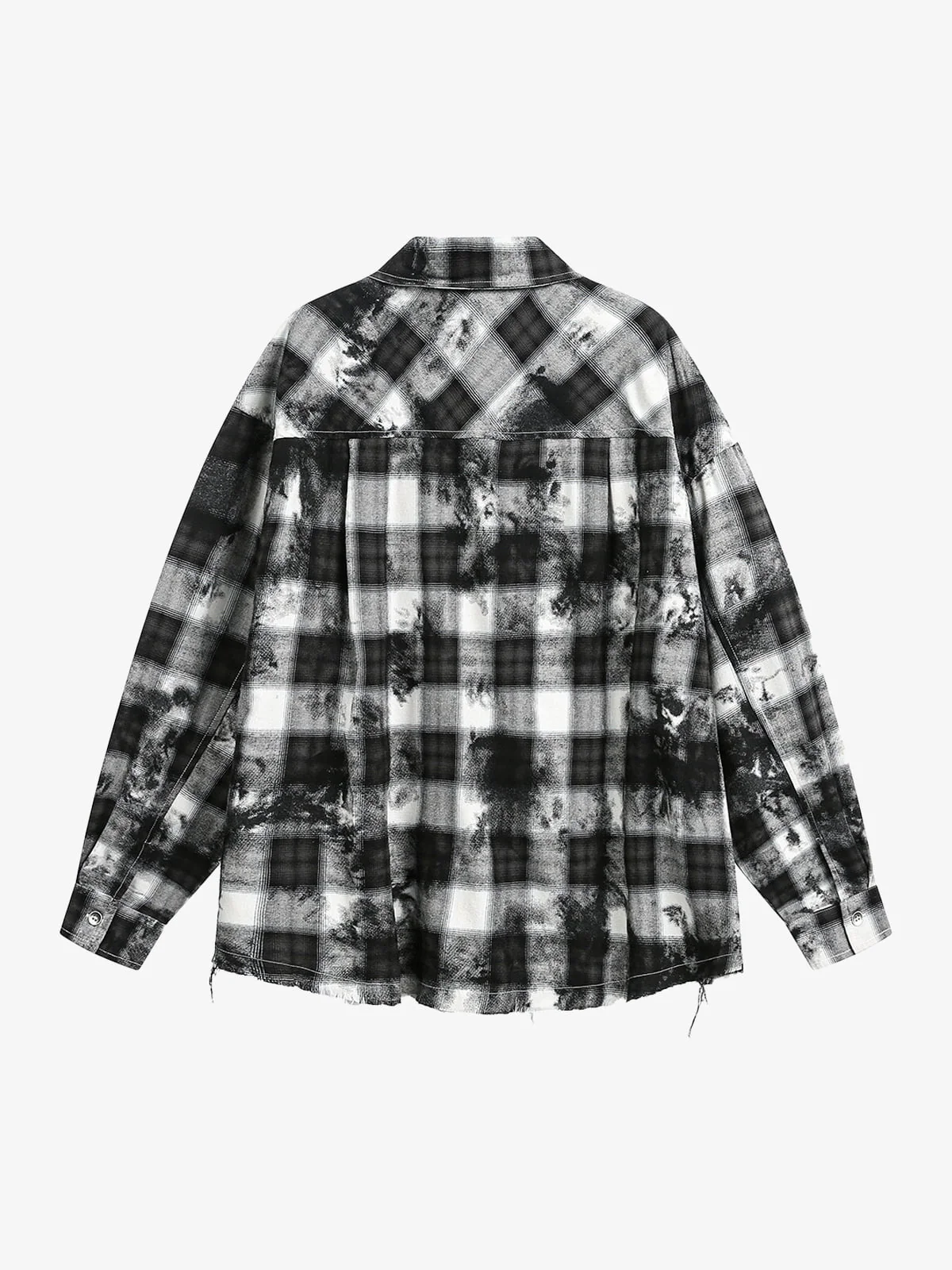 Vintage Wash Plaid Spray Dye Raw Hem Shirt - Image 4