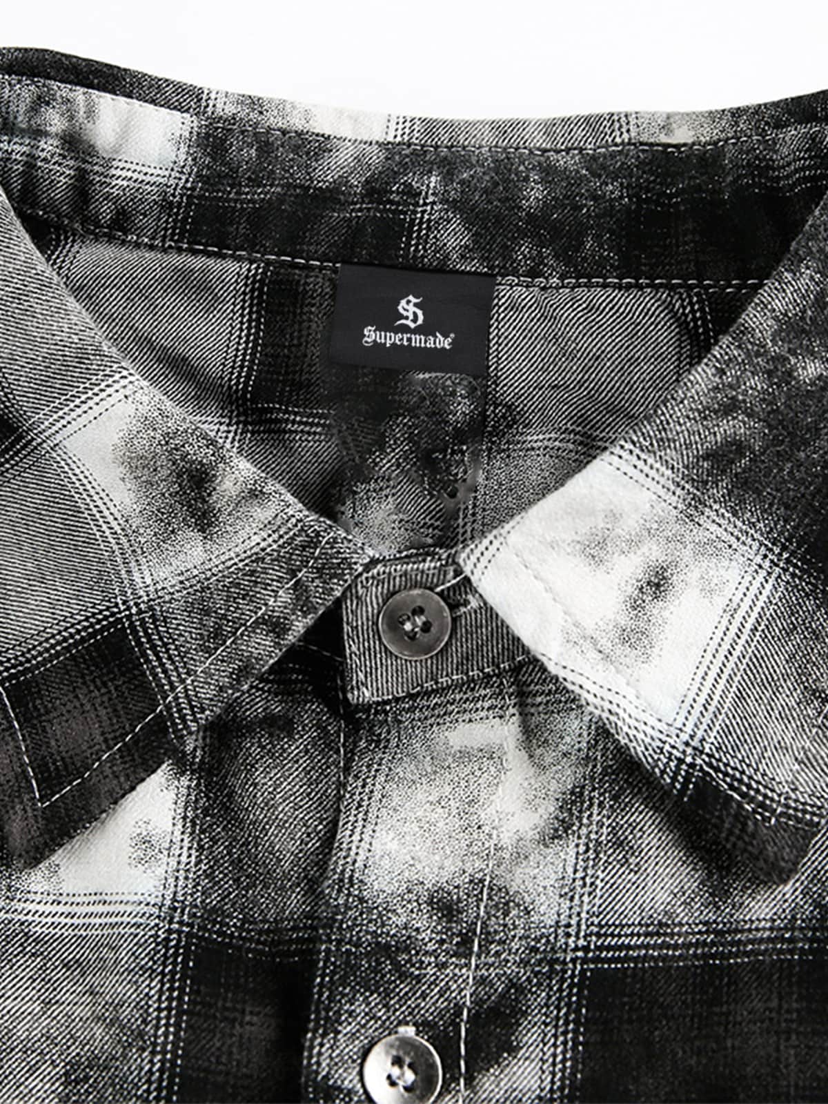Vintage Wash Plaid Spray Dye Raw Hem Shirt - Image 5