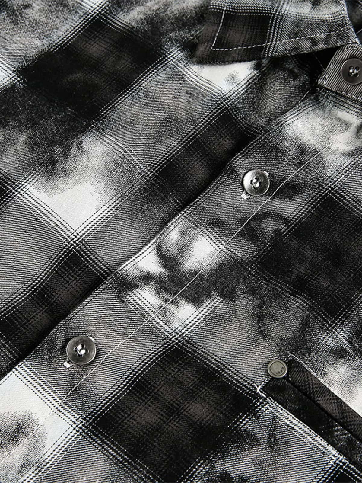 Vintage Wash Plaid Spray Dye Raw Hem Shirt - Image 7