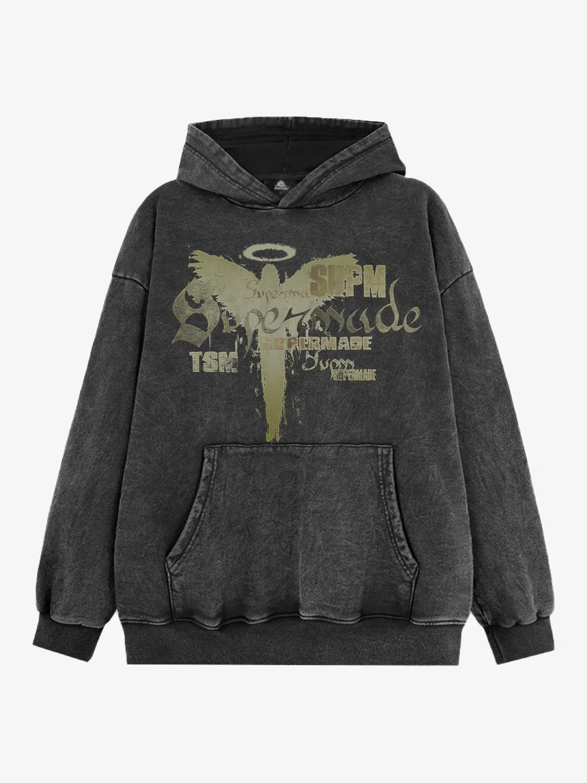 Vintage Washed Angel Halo Distressed Letter Graphic Hoodie - Image 3