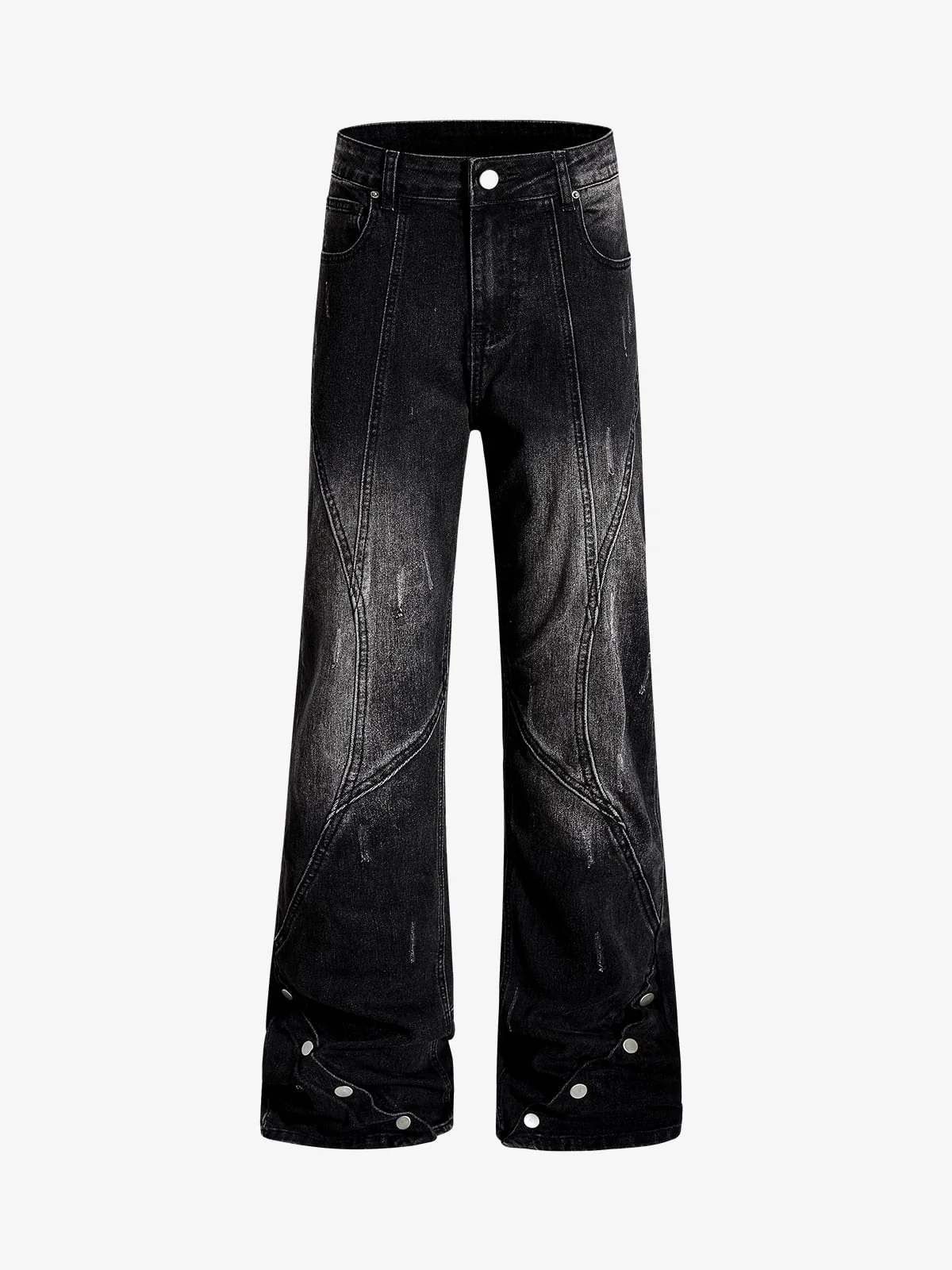 Vintage Washed Asymmetric Panel Stitch Jeans