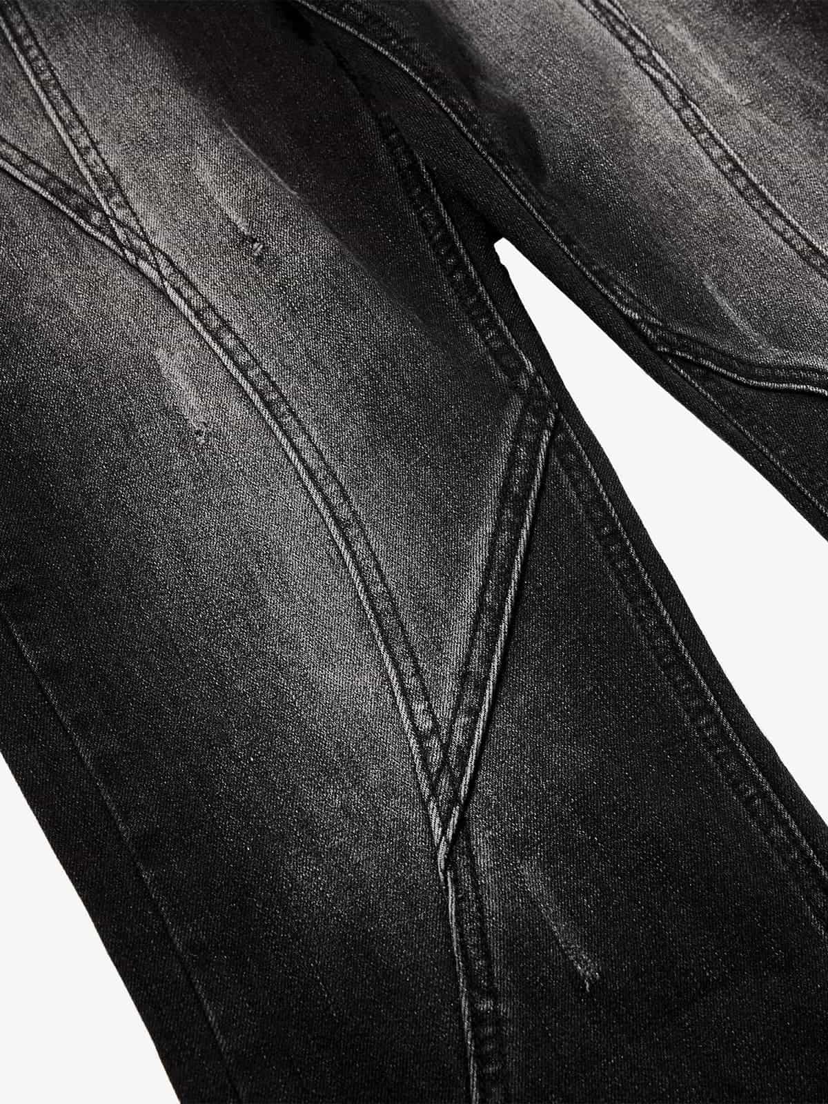Vintage Washed Asymmetric Panel Stitch Jeans - Image 4