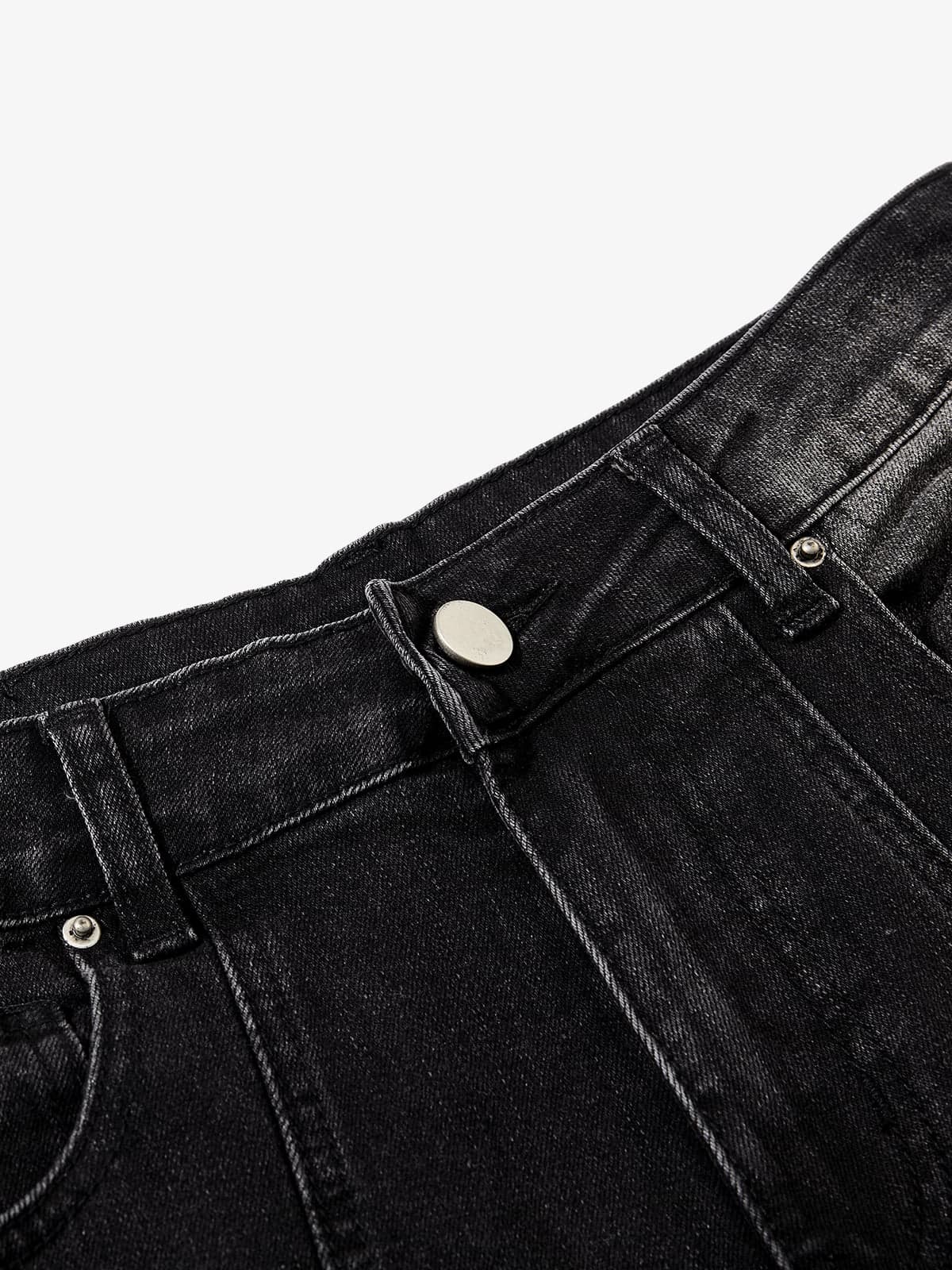 Vintage Washed Asymmetric Panel Stitch Jeans - Image 5