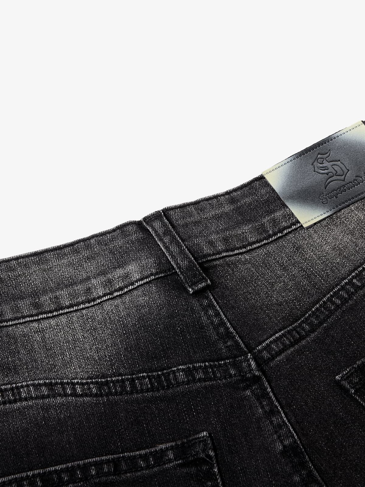Vintage Washed Asymmetric Panel Stitch Jeans - Image 7