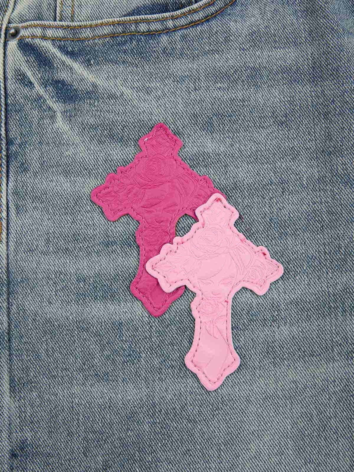 Vintage Washed Cross Patch Straight Leg Denim Jeans - Image 8