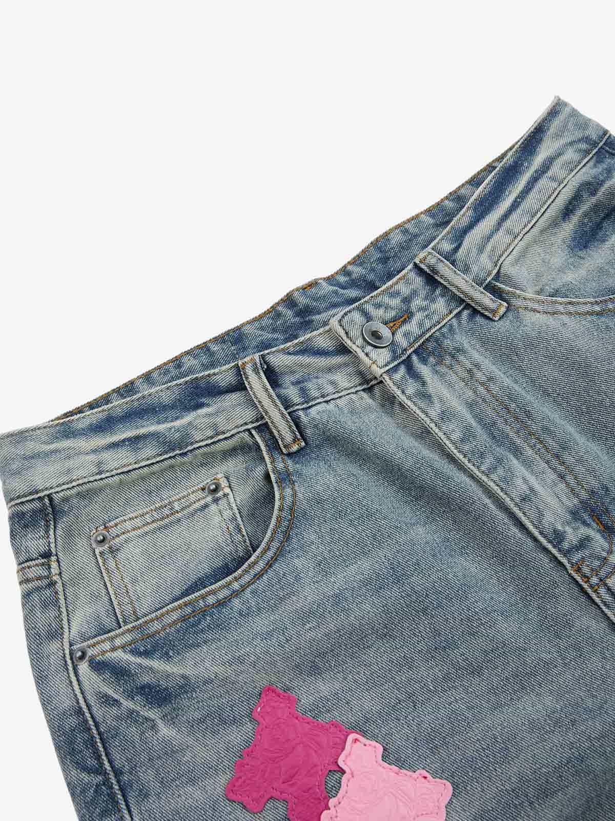 Vintage Washed Cross Patch Straight Leg Denim Jeans - Image 9