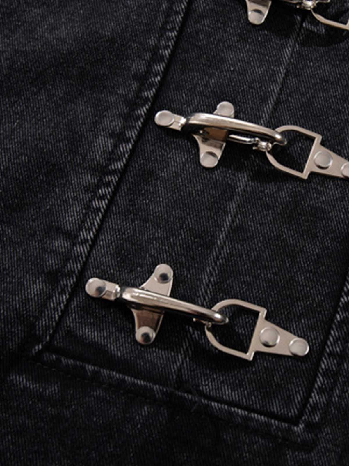 Vintage Washed Denim Metal Toggle Detail Pullover Hoodie - Image 4
