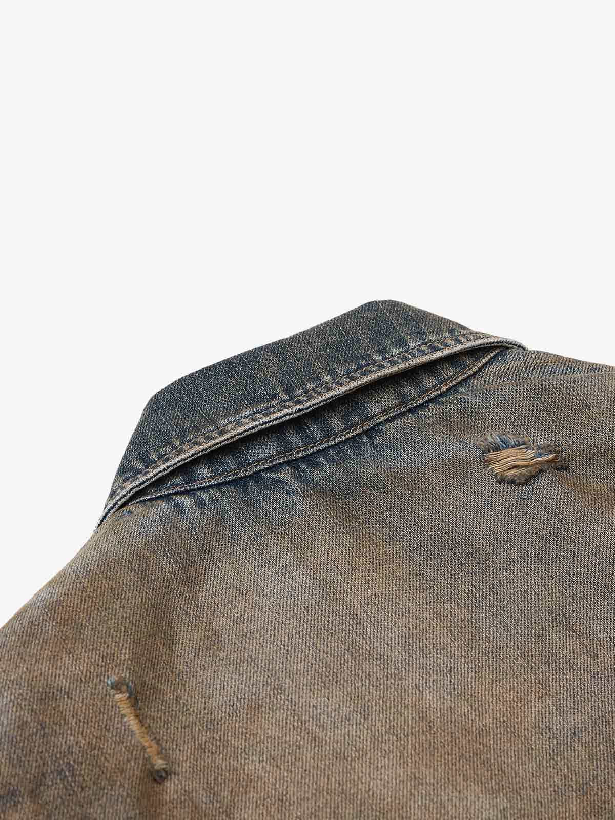 Vintage Washed Distressed Denim Zip Up Jacket - Image 10