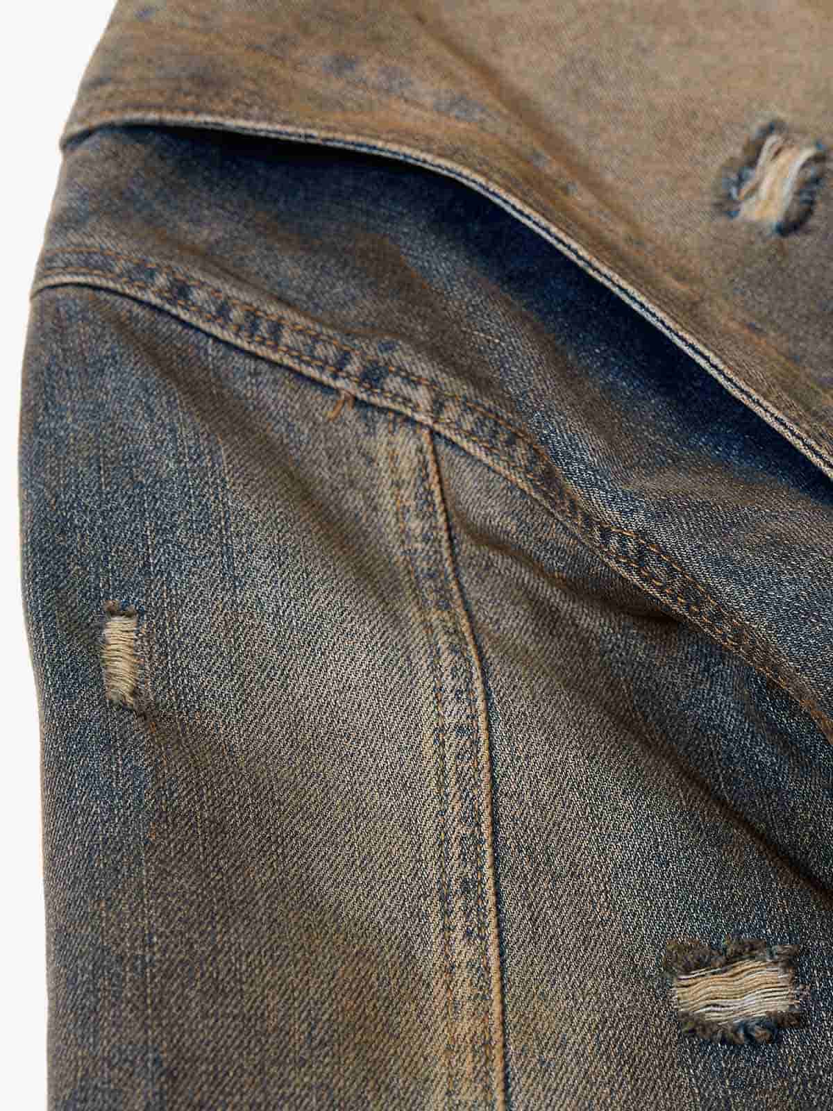 Vintage Washed Distressed Denim Zip Up Jacket - Image 11