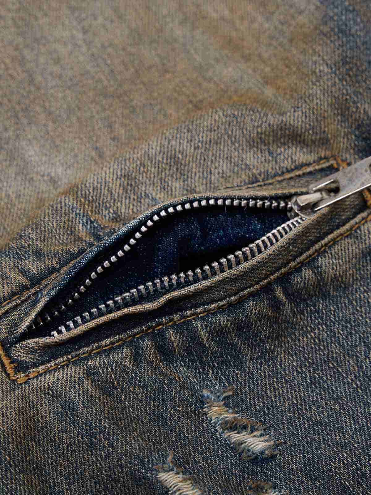 Vintage Washed Distressed Denim Zip Up Jacket - Image 12