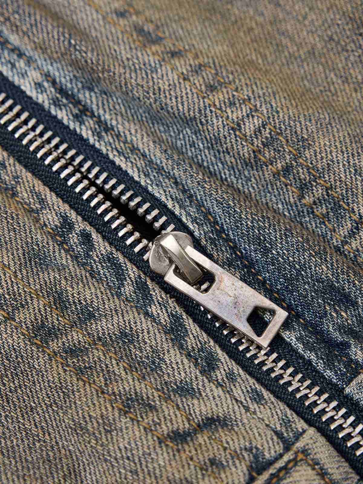 Vintage Washed Distressed Denim Zip Up Jacket - Image 14