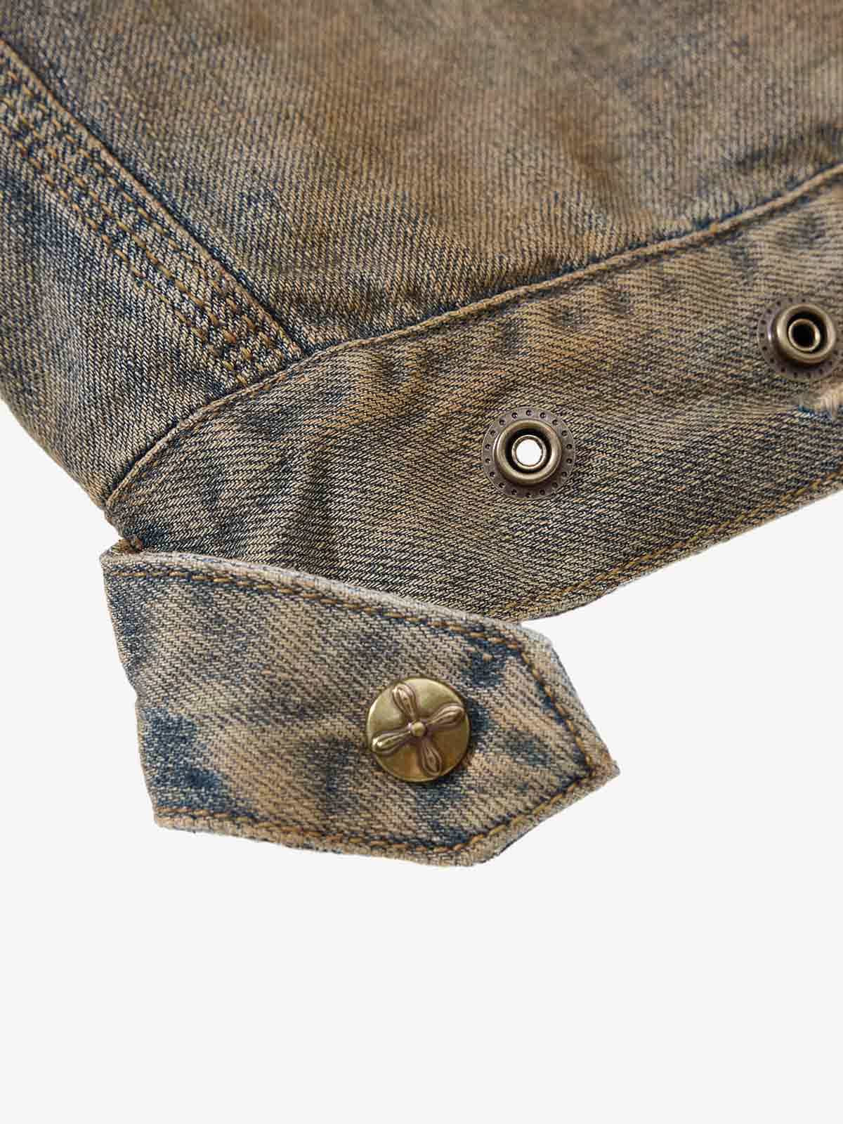 Vintage Washed Distressed Denim Zip Up Jacket - Image 15