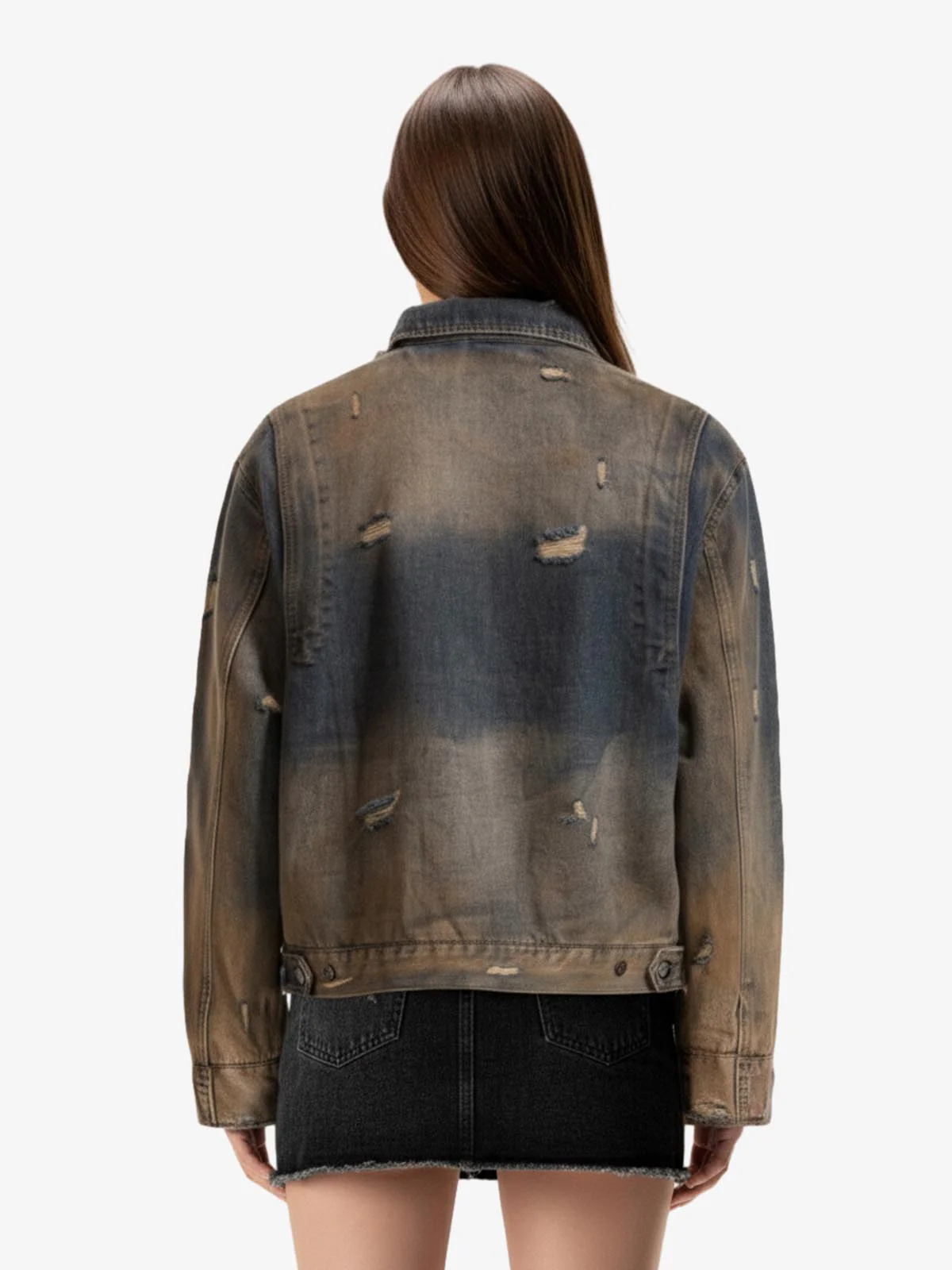 Vintage Washed Distressed Denim Zip Up Jacket - Image 4