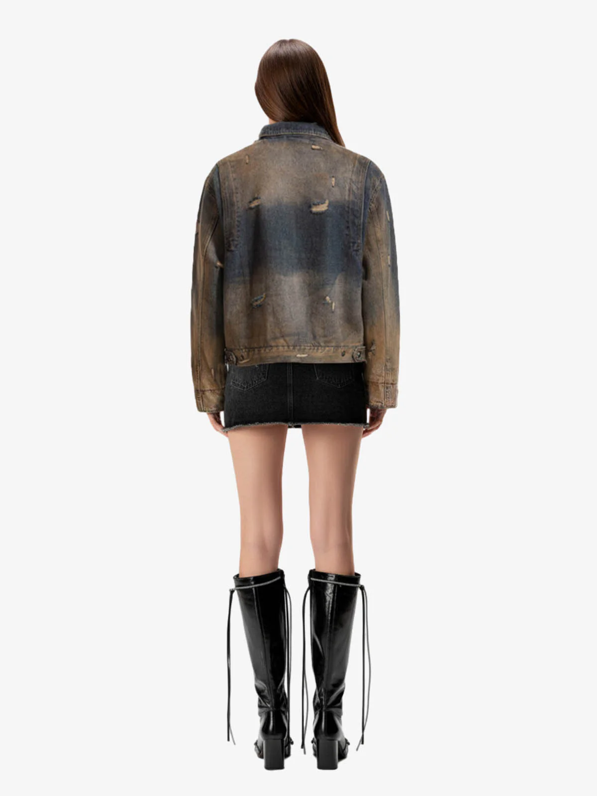 Vintage Washed Distressed Denim Zip Up Jacket - Image 6