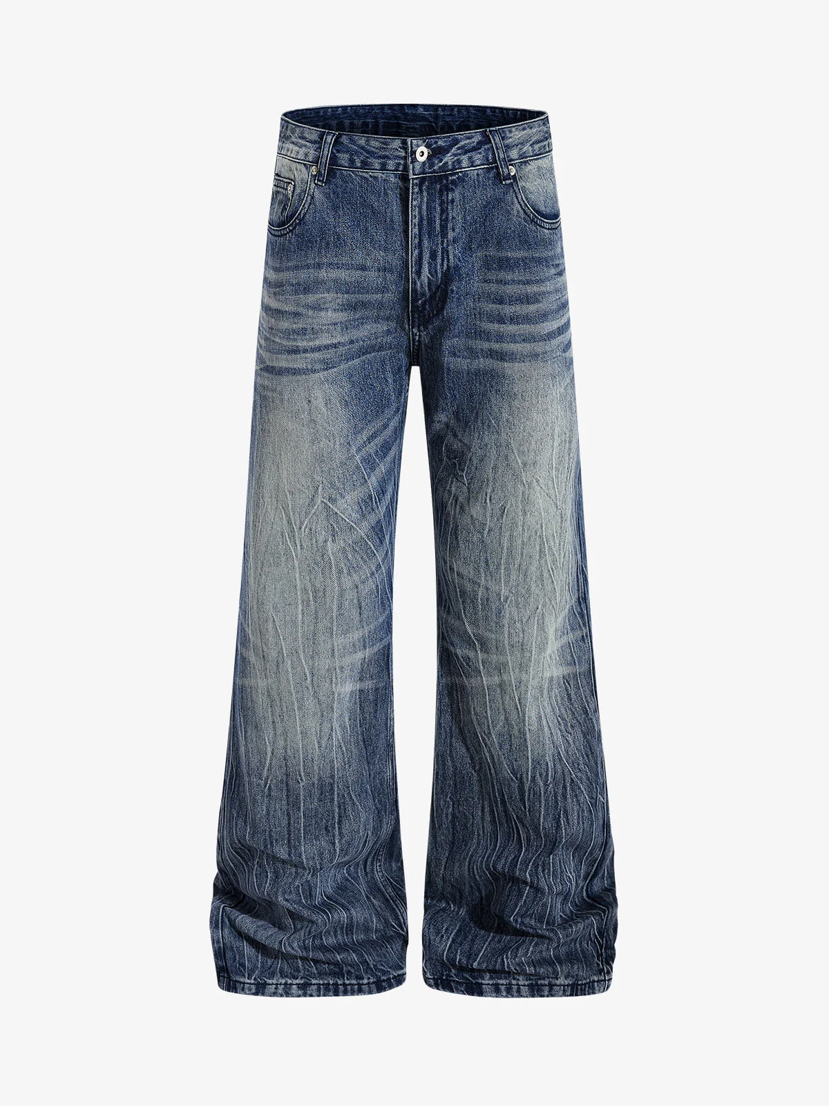 Vintage Washed Distressed Flared Denim Jeans