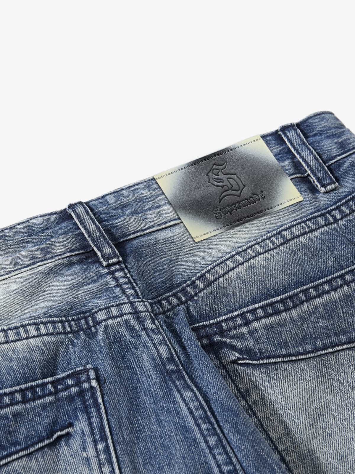 Vintage Washed Distressed Flared Denim Jeans - Image 4