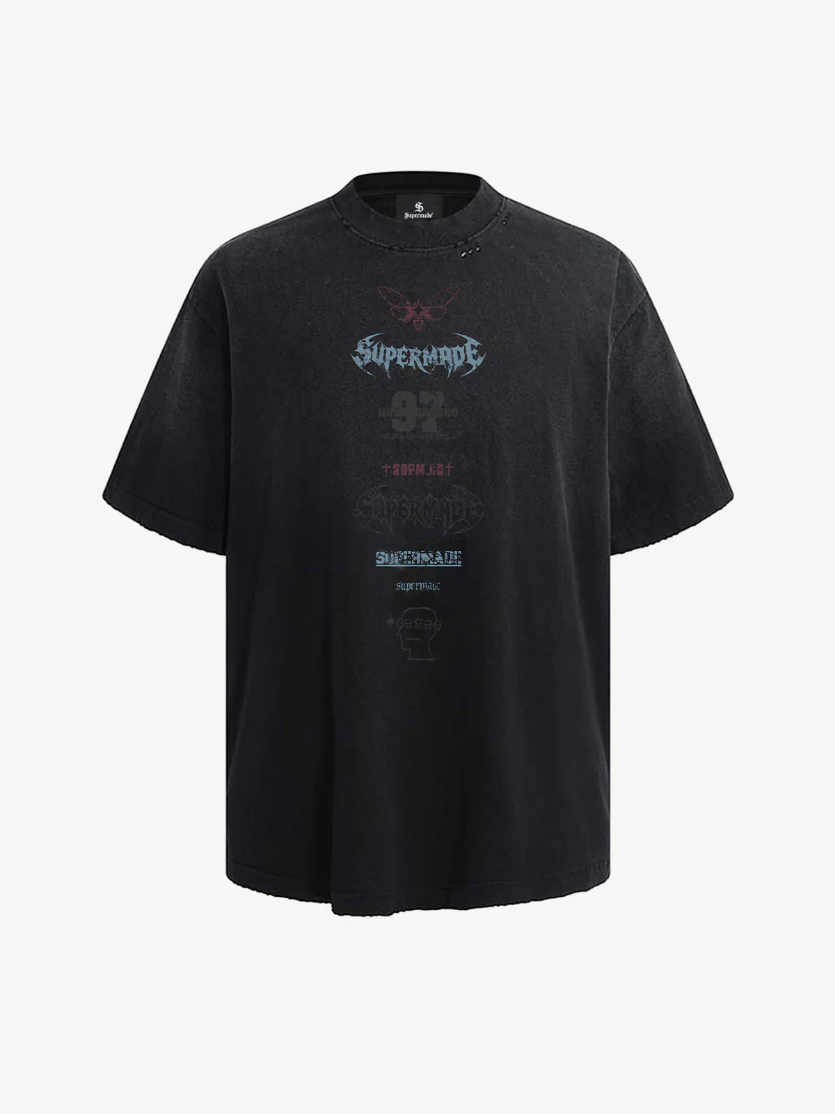 Vintage Washed Distressed Multi Logo Print T-Shirt