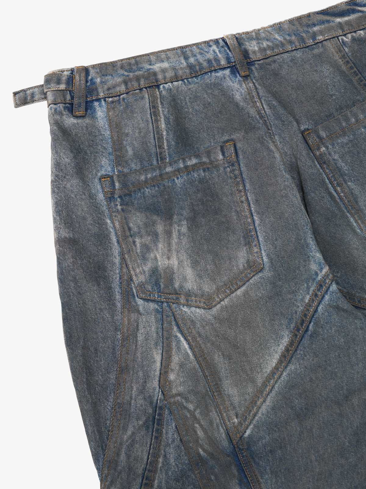 Vintage Washed Distressed Multi-Structure Patchwork Jeans - Image 10