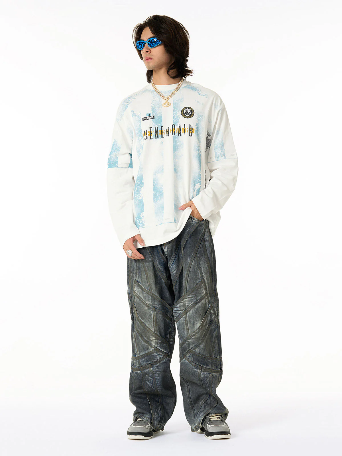 Vintage Washed Distressed Multi-Structure Patchwork Jeans - Image 5